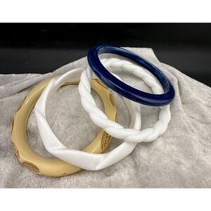 Vintage‎ Bangle Bracelet Lot Plastic White Blue
